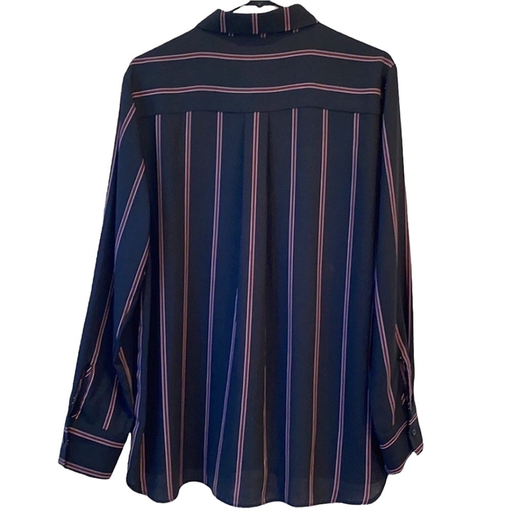 Elodie Black Long Sleeve Pinstripe Blouse Chest Pockets Women Size XL - Picture 2 of 6